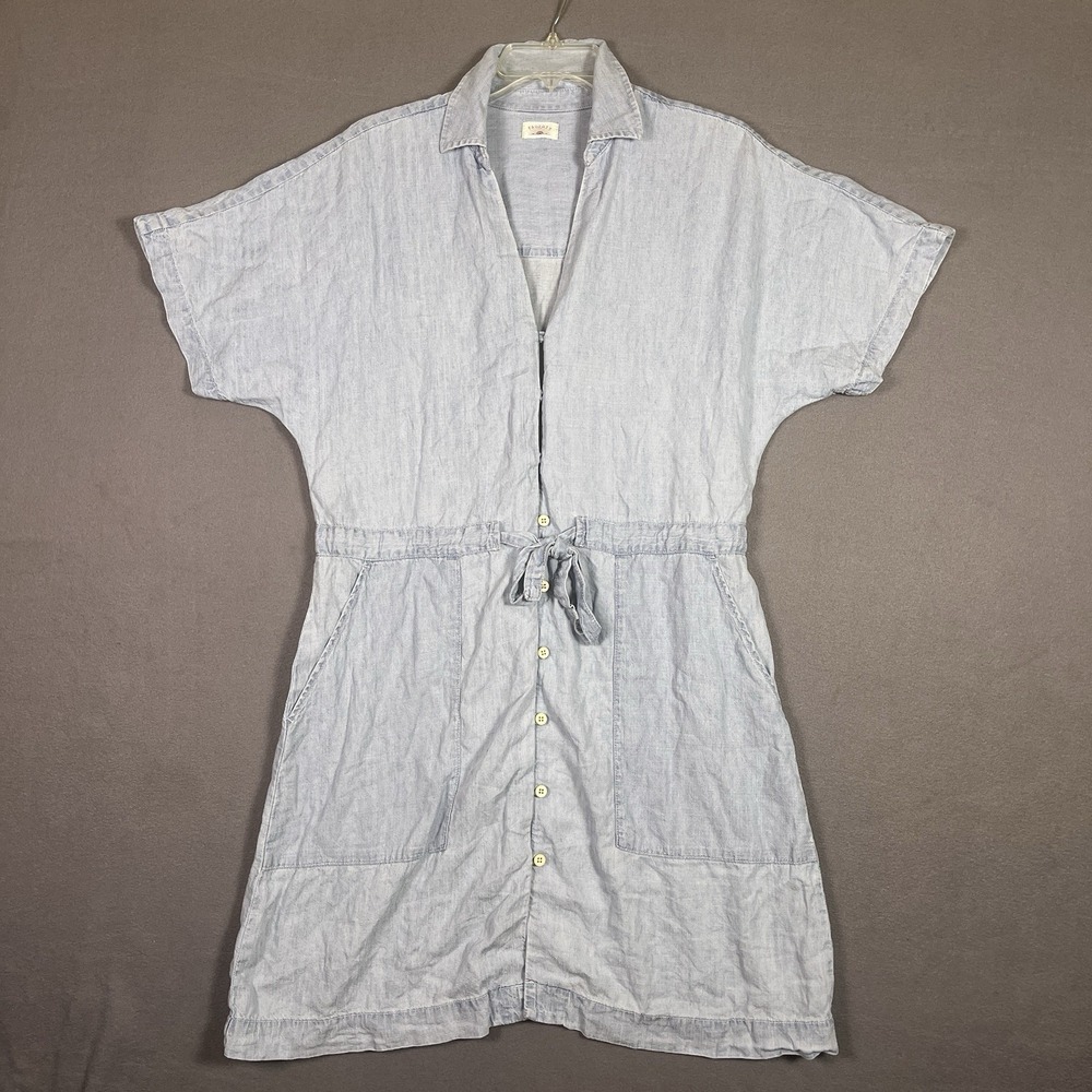 Faherty Shirt Dress Women S Blue Chambray Oakley V-Neck Button-Up Mini
